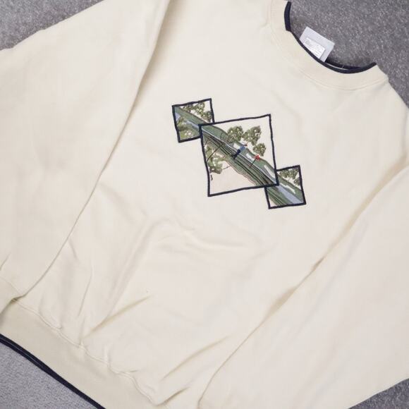 Vintage 90s Embroidered Golf Large Off White Large Long Sleeve Sweatshirt - Picture 11 of 13